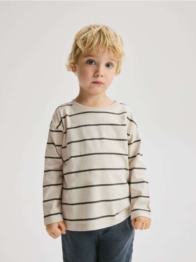 Reserved - Памучна Блуза На Райета С Дълъг Ръкав